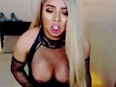 Busty big boobs shemale rubbed her huge cock